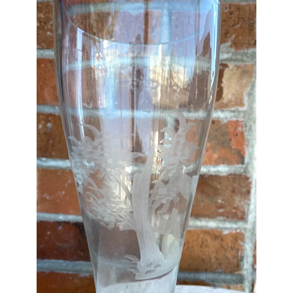 ECHT KRISTALL Pilsner Glass Etched Stag and Trees Beer Glass